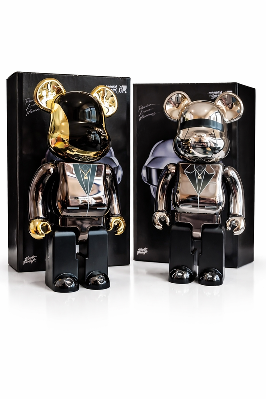 Figurine Bearbrick Daft Punk 28cm collector Or et Argent chromé