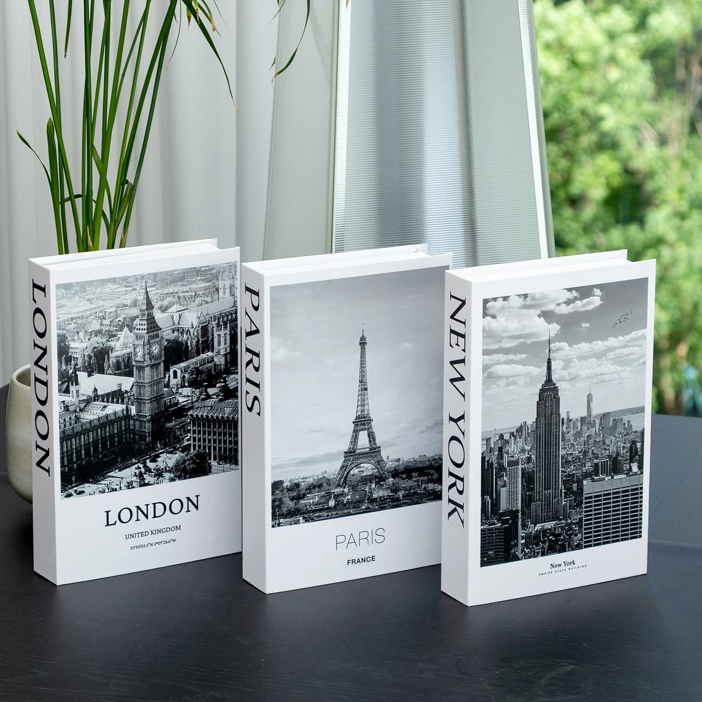 Faux livres déco noirs blancs style contemporain épuré
