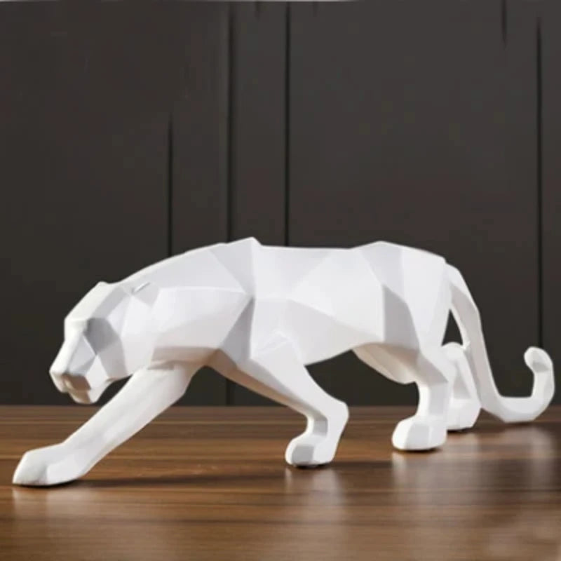 Panthère blanche low-poly grand format 44cm déco intérieur design