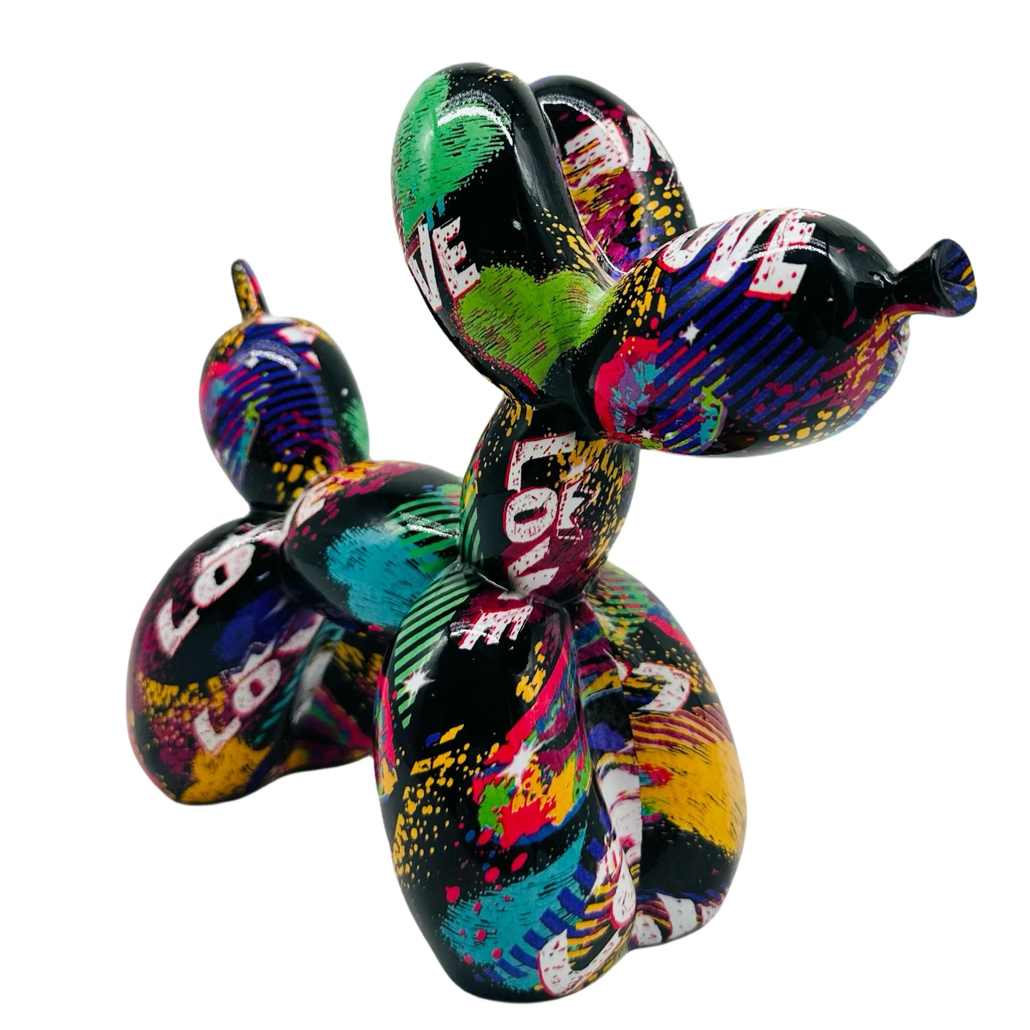 Chien ballon LOVE résine bleu pop art cadeau original déco