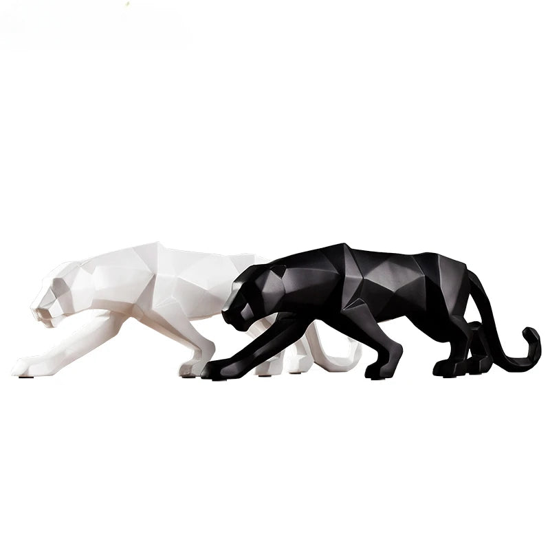 Sculpture panthère léopard noire géométrique grand format 44cm déco
