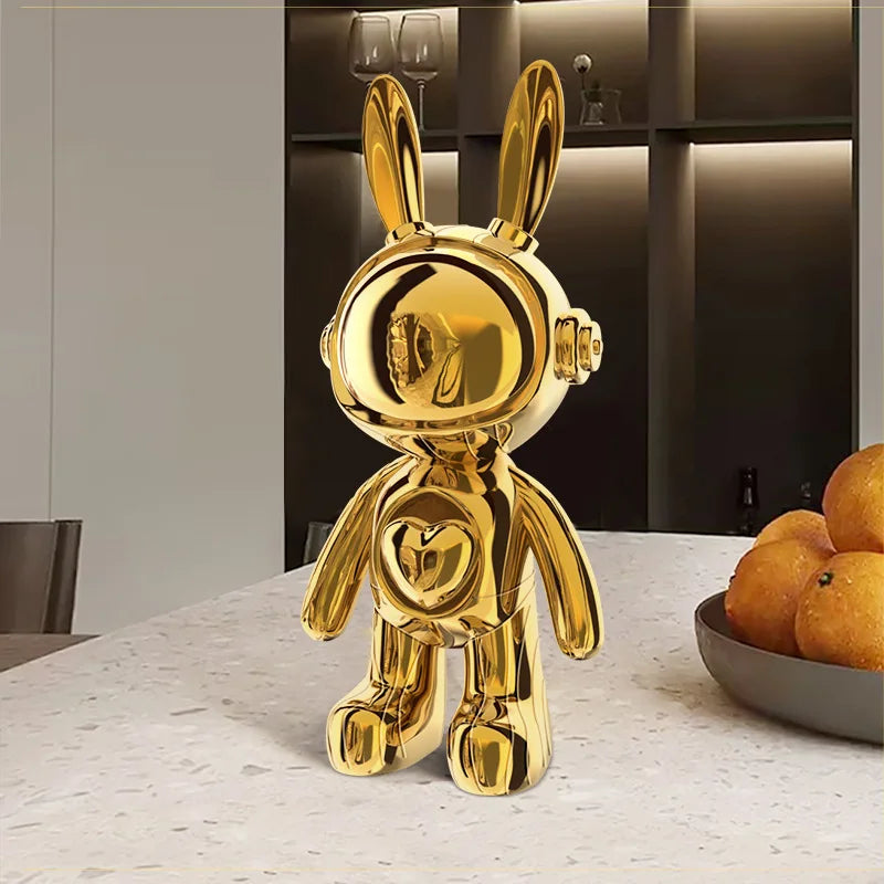 Lapin robot ardent argent résine art toy déco bureau tendance