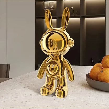 Lapin robot ardent argent résine art toy déco bureau tendance