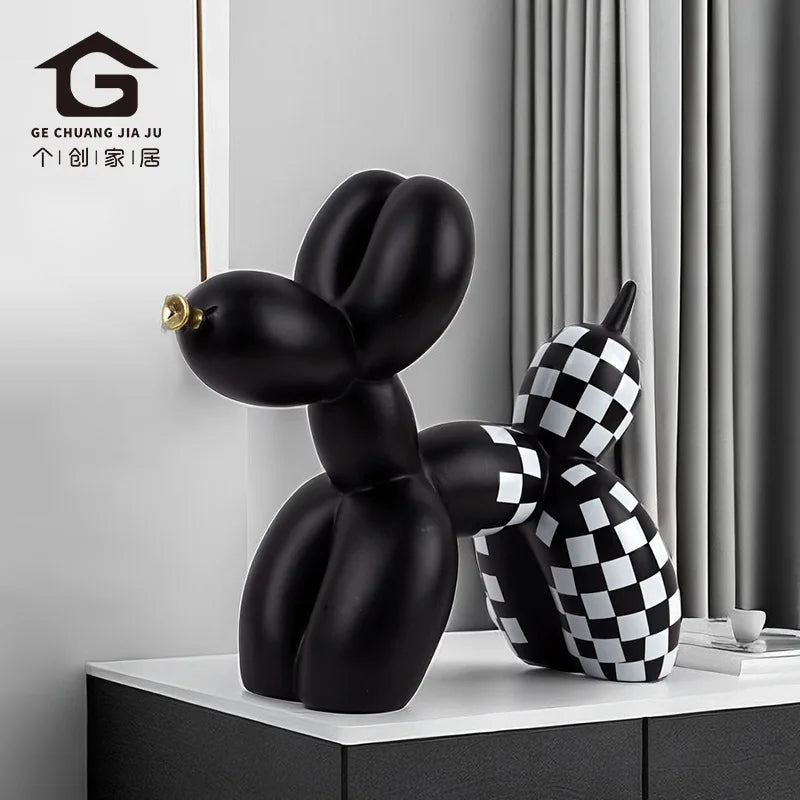 Chien ballon blanc nacré résine sculpture déco design contemporain