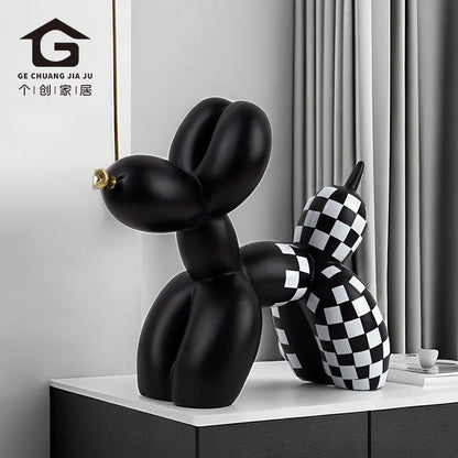 Chien ballon blanc nacré résine sculpture déco design contemporain