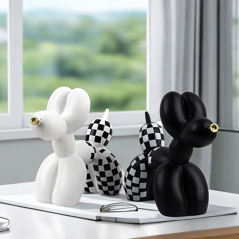 Balloon Dog damier noir résine sculpture pop art collector