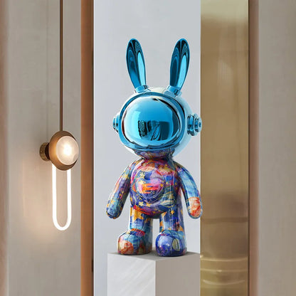 Lapin robot argent résine cartoon art toy déco chambre salon