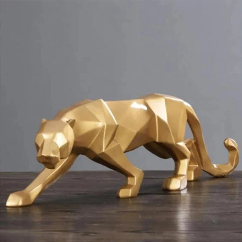 Sculpture félin blanc géométrique 26cm design contemporain étagère