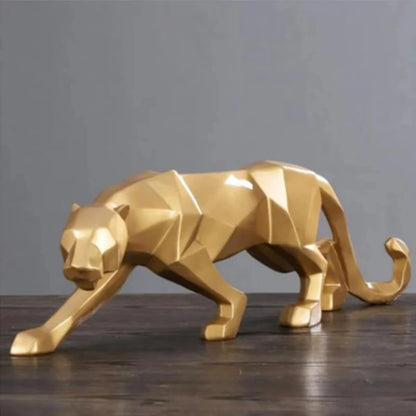Sculpture félin blanc géométrique 26cm design contemporain étagère