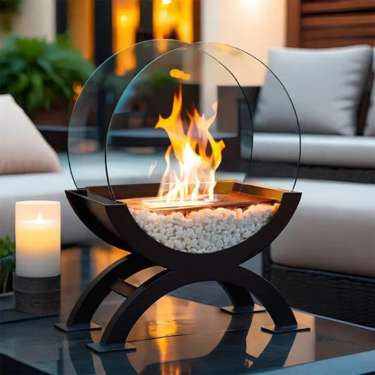 Cheminée de table Bioéthanol XL Rond – Terrasse & Interieur, Sur Pied