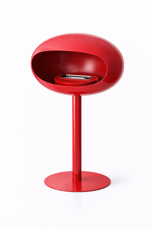 Cheminée bioéthanol sphère rouge design moderne intérieur extérieur